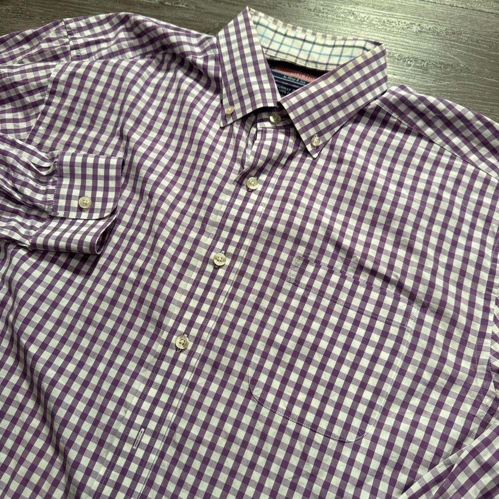 Vineyard Vines Shirt Mens L Purple Gingham 100% Cotton Murray Preppy Button Down